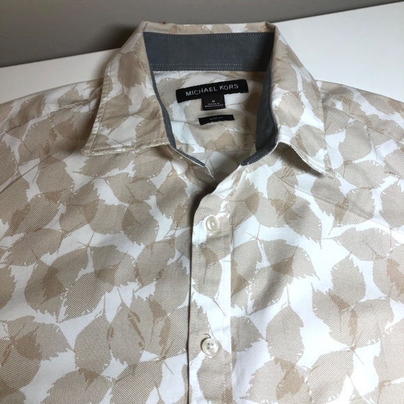 Men's Michael Kors Slim Fit Shirt w/Leaf Motif - Cotton Blend - Picture 2 of 16